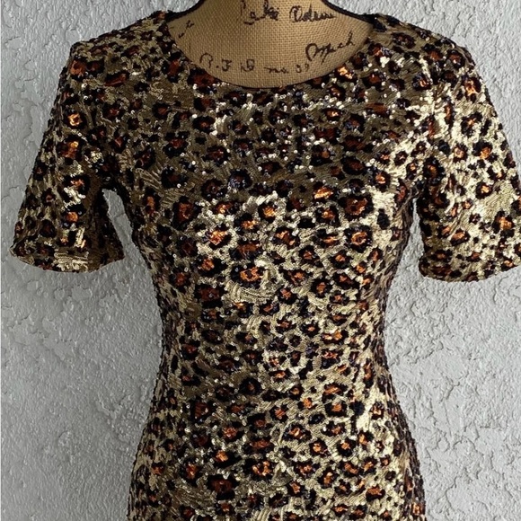 French Connection Sequin Leopard Animal Print Lux dress Sz US 8 UK 12 - Picture 3 of 4